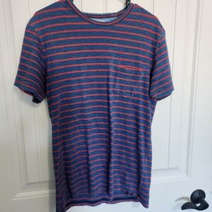 Faherty Indigo and Red Striped Tee